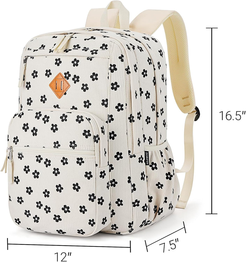 ZORFIN 26L Floral Corduroy Backpack - Stylish Bookbag for College and Travel