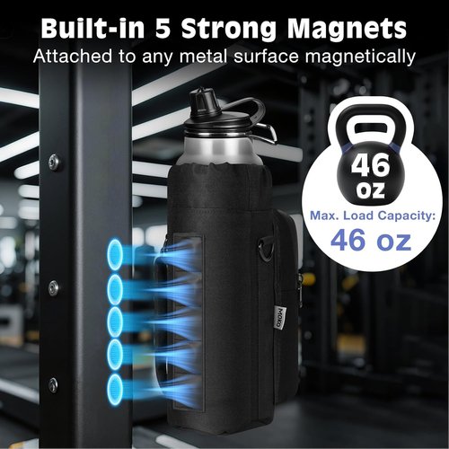 MoKo Magnetic Gym Bag - Water Bottle Holder with Clear Phone Pouch | Built-in 4 Magnets, Black