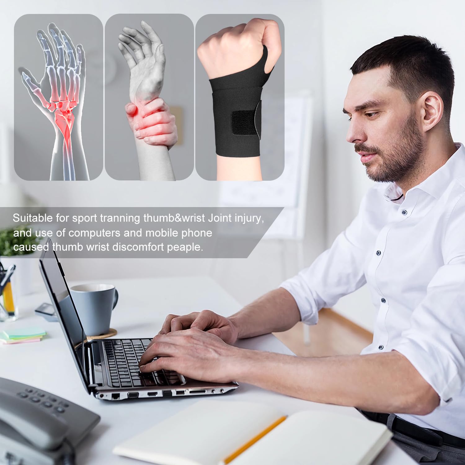 Skiennix Ultra-Thin Wrist Brace Support - Pain Relief for Carpal Tunnel & Arthritis | 2 Pcs, Black & Orange