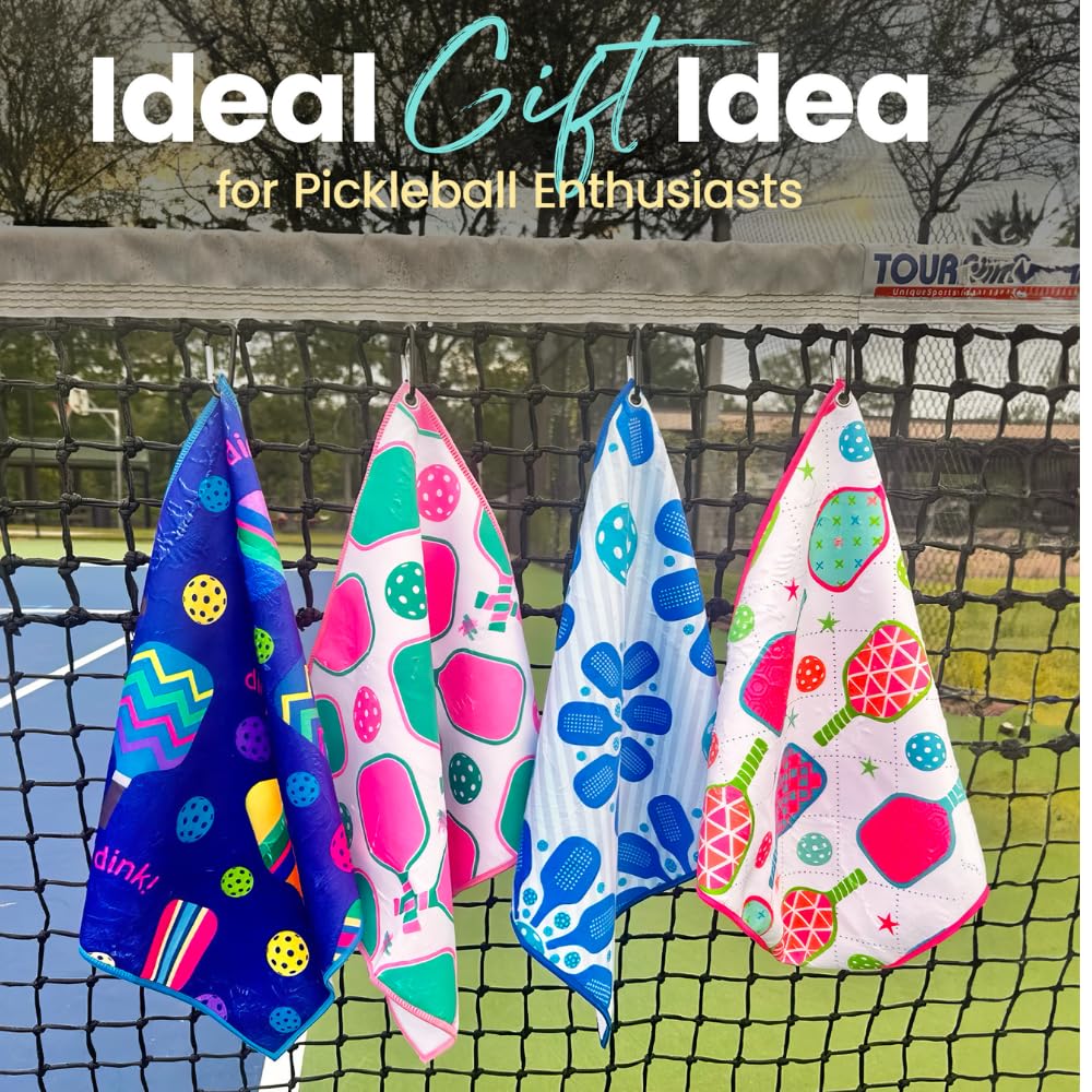 Pickleball Towel, Gifts for Women, Pickleball Accessories, Flower Microfiber & Cotton Athletic Sweat Towel with Carabiner Clip, Blue Pickle Ball Theme Gifts, Pickleball Gear(Blue Flower)