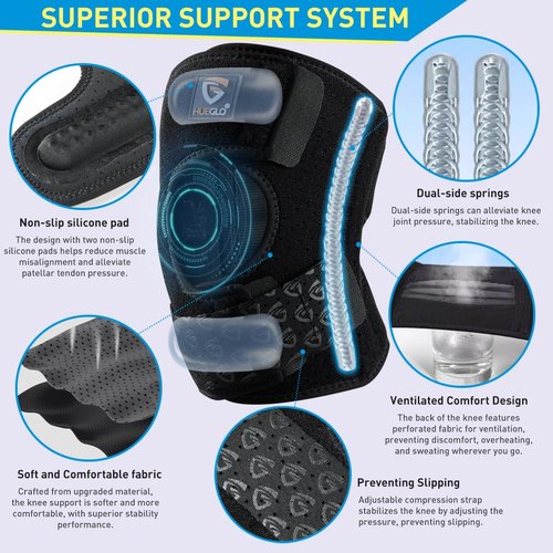 HUEGLO Plus Size Knee Brace for Women and Men Knee Pain Relief,Adjustable Patellar Tendon Support Strap Extra Large Knee Brace with Side Stabilizers for Meniscus Tear,Sports,XXX-Large