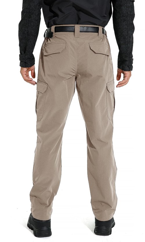 KFUBUO Men's Lightweight Ripstop Stretch Tactical Pants, Water Resistant Work Cargo Pants for Outdoor Relaxed Fit Khaki