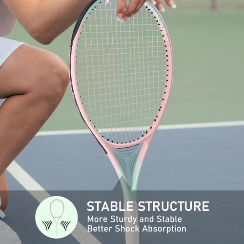 OGEENIER 27" Tennis Racket Set for Adults, Pre-Strung Tennis Racquets for Beginners, 2-Player Recreational Tennis Set with 3 Balls, 2 Vibration Dampers, 2 Grips, 1 Carrying Bag
