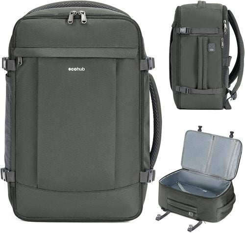 ECOHUB Travel Backpack - 15.6 Inch Laptop Bag with USB Charging & Anti-Theft Pockets | 30L, Grey Green