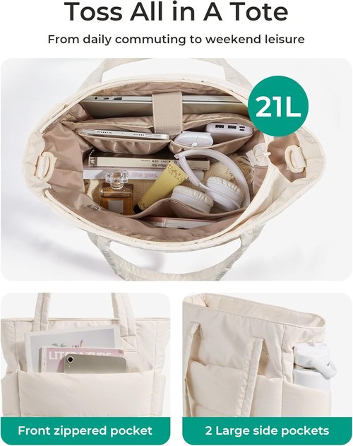 BAGSMART Lightweight Puffy Tote Bag for Women - Stylish Compartments & Versatile Shoulder Design