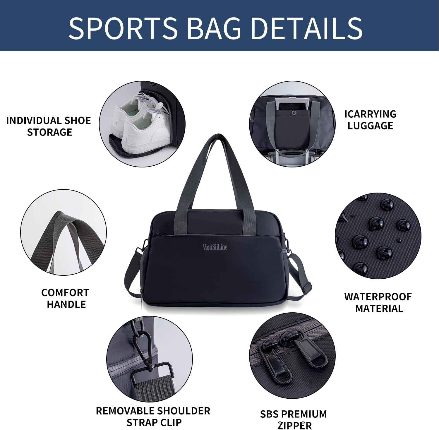 Skiennix Gym Bag - Waterproof Small Duffle with Shoe Compartment | Lightweight Travel Tote (Black)