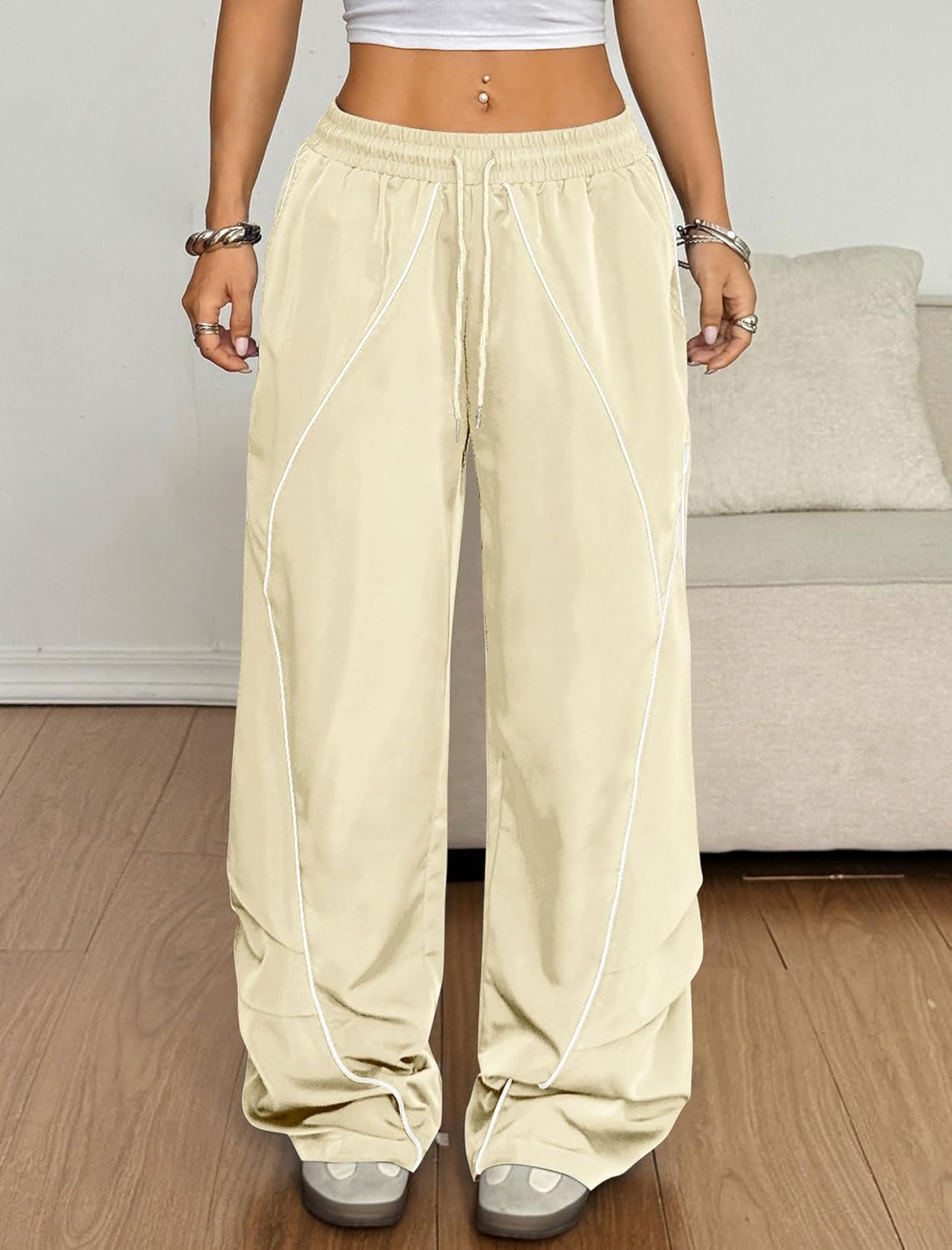 ZAFUL Women's Baggy Wide Leg Sweatpants - Elastic Waist with Side Stripes | Comfortable Loose Fit Trousers