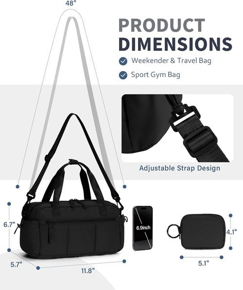 Ceneda Small Gym Bag - Quilted Puffer Tote with Wet Pocket & Coin Purse | Lightweight Water-Resistant Duffle for Yoga & Travel