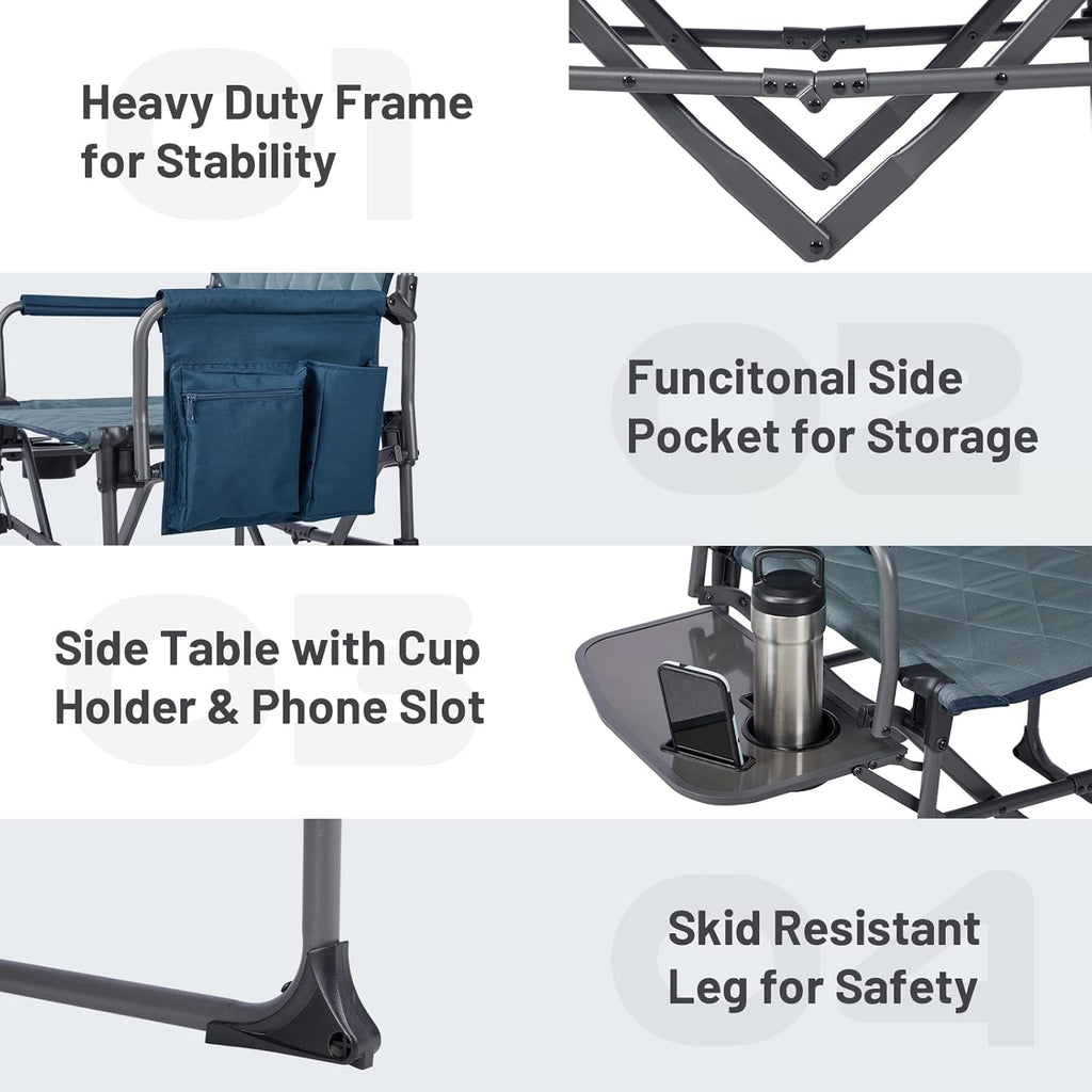 Timber Ridge Camping Chair - Heavy Duty Aluminum Folding Chair with Side Table Pocket | Blue, 400lbs Capacity