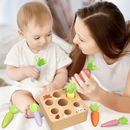 KMTJT Montessori Toys - Educational Wooden Carrot Harvest Game for Toddlers | Shape Sorting Fun for Ages 2-3