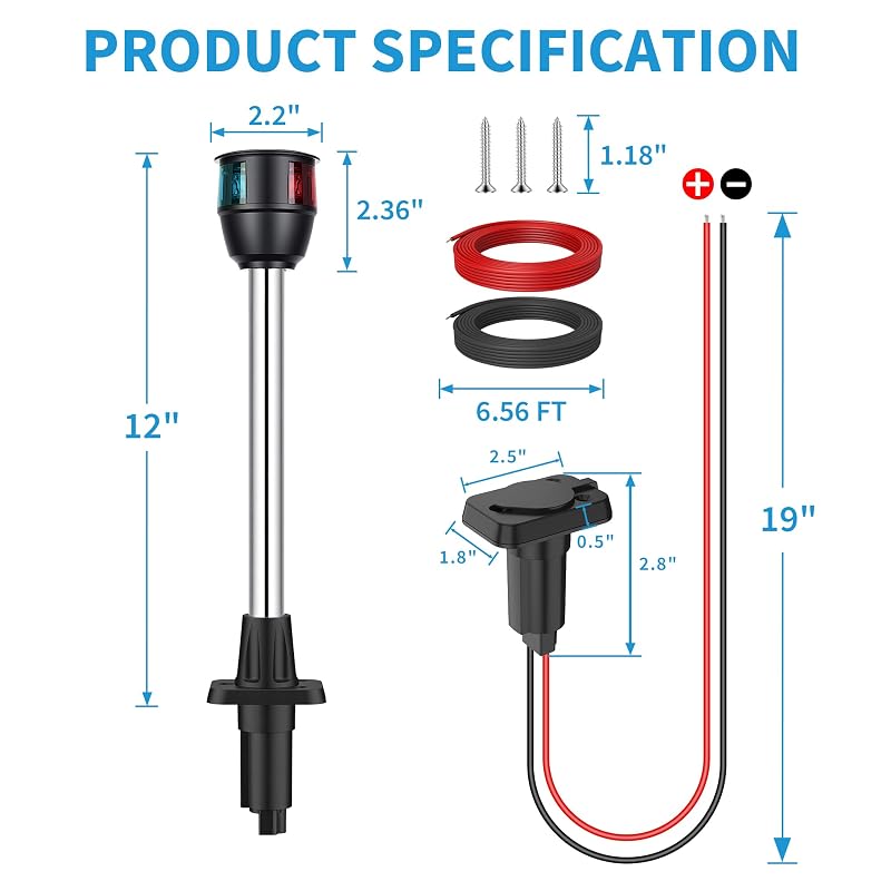 Boat Navigation Lights Red & Green LED Bow Light with 225° Visibility