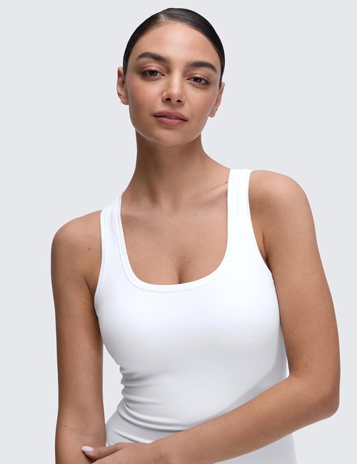 CRZ YOGA Softembrace Scoop Neck Tank Tops for Women - Casual Double-Lined Sleeveless Crop Shirts