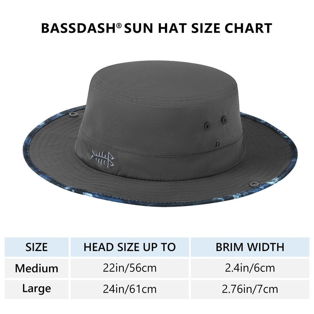BASSDASH UPF 50+ Patterned Under Brim Foldable Lightweight Bucket Sun Hats for Fishing Hiking Safari Men Women FH18