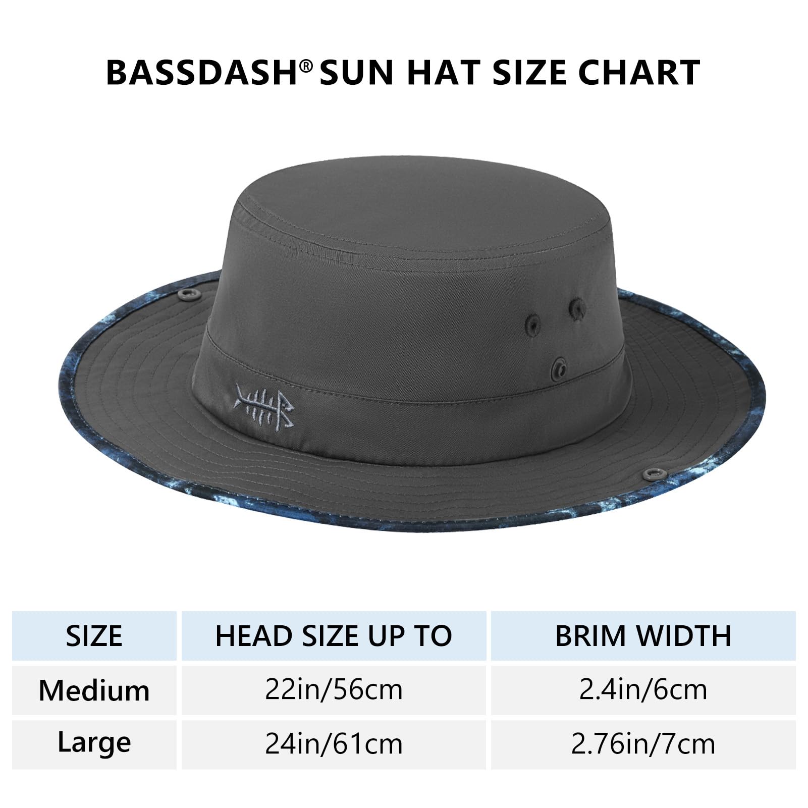 BASSDASH UPF 50+ Patterned Under Brim Foldable Lightweight Bucket Sun Hats for Fishing Hiking Safari Men Women FH18