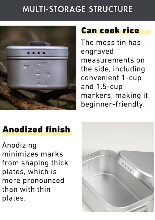 CAMPINGMOON Mess Tin Aluminum Camping Cookware Extreme Thick S-2013