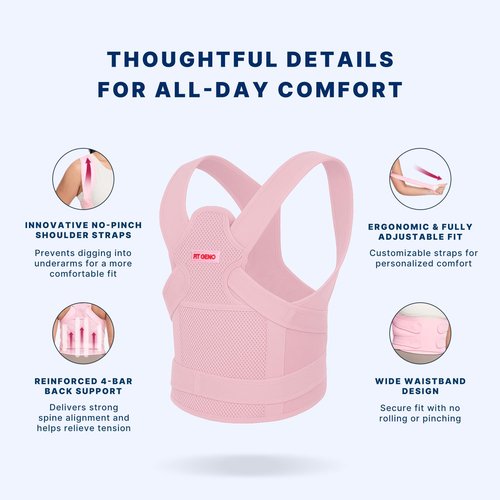 Fit Geno Back Brace - Adjustable Posture Corrector for Women | Full Back Support & Pain Relief - Large Size
