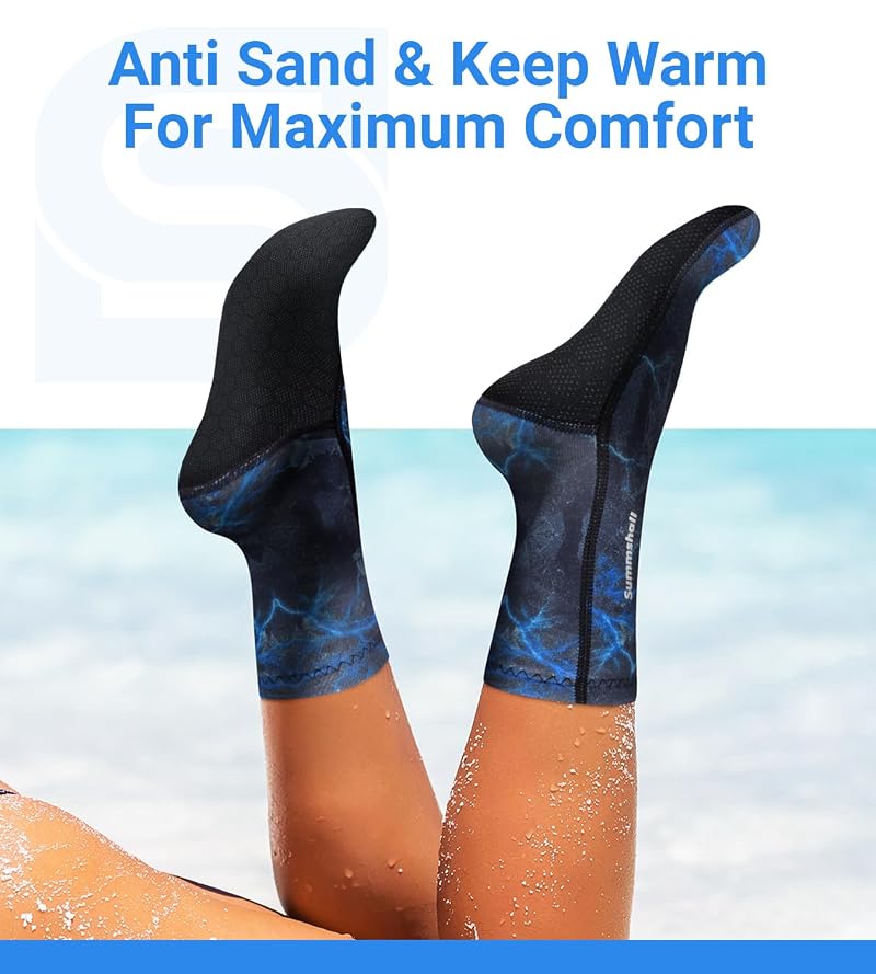 Neoprene Socks 3mm With Velcro - Anti-Slip Water Sports Socks, Blue-Camo, Large