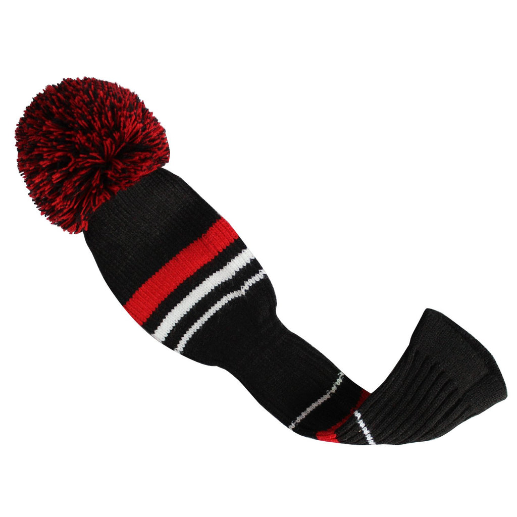 Scott Edward Red Warning Stripes Golf Club Head Covers, Acrylic Yarn Double Layers Knitted, Set of 4, with Rotating Number Tags
