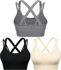 WANAYOU High Support Sports Bras for Women - Ribbed Strappy Criss Cross Back Workout Bra | 3 Pack