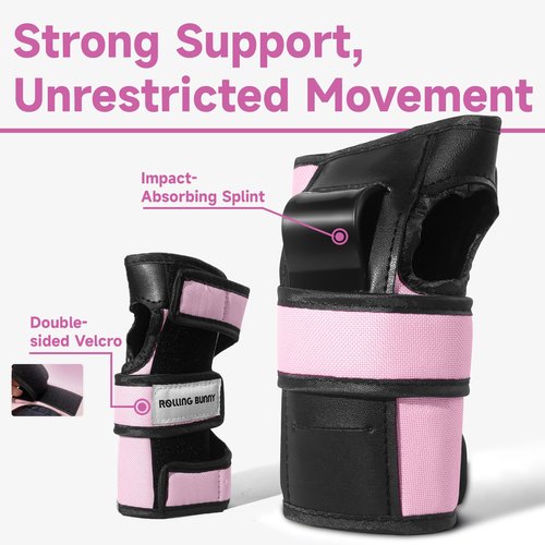 RollingBunny Skating Protective Gear Set for Adults & Youth - Helmet, Knee Pads, Elbow Pads & Wrist Guards for Inline Skating, Roller Skating & Skateboarding (Ages 14+) (Pink)
