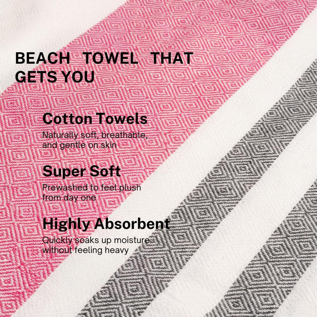 Rosé Obsidian Cotton Turkish Beach Towel - Oversized 36"x72" Quick-Dry Absorbent Travel Towels | 4 Pack
