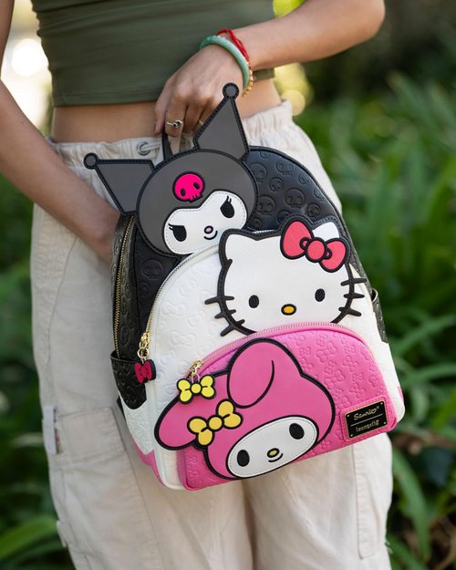 Loungefly Sanrio Kuromi, My Melody, and Hello Kitty Glow In The Dark Triple Pocket Womens Backpack