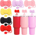 Skiennix Cute Bow Silicone Straw Toppers - 6 Bow-Shaped Covers for Stanley Cups 30 & 40 Oz Tumbler