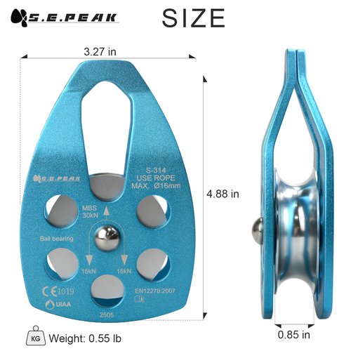 SEPEAK 30kN Large Rescue Pulley Sheave with Swing Plate CE UIAA, Portable Outdoor Climbing Pulley for Backyard Zipline,Fits Rope up to 16 mm/Holds Up to 6750lbs