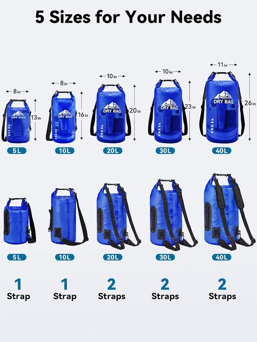HEETA Waterproof Dry Bag - Lightweight Roll Top Storage Backpack with Phone Case | 5L/10L/20L/30L/40L Options for Travel & Outdoor Activities