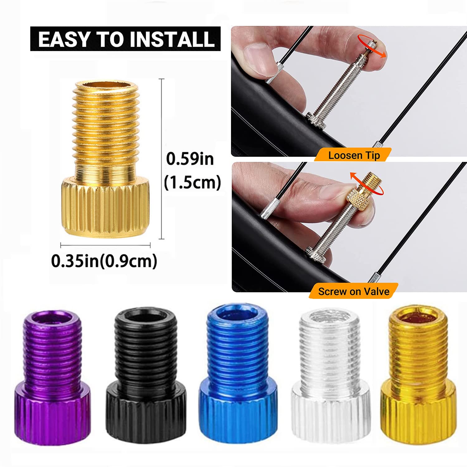 Alloygold Presta Valve Adapter, 5 Pcs Presta to Schrader Adapters, French/UK to US Bike Valve Adapter with 15 pcs Valve Caps, Bicycle Pump Adapter for Mountain Bike, Road Bike and Cars (Blue)