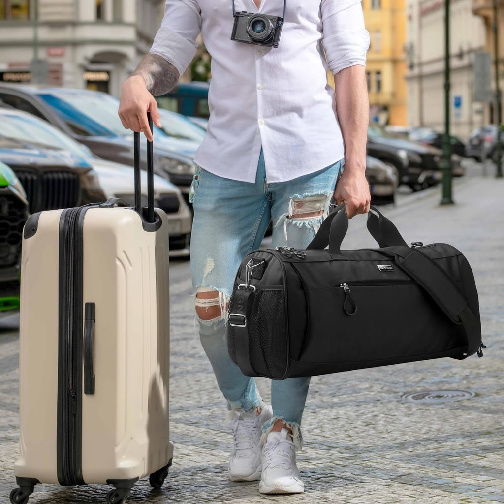 TOPDesign Gym Bag - Unisex Duffel with Shoe Compartment & Wet Pocket for Travel | Large Black