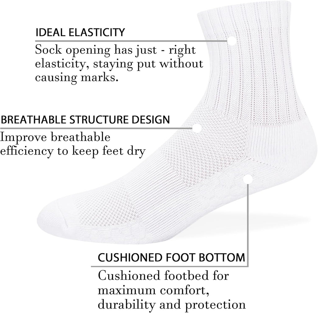Skiennix Men's Athletic Quarter Socks - Cushioned, Moisture-Wicking, Arch Support | Medium, 6 Pairs