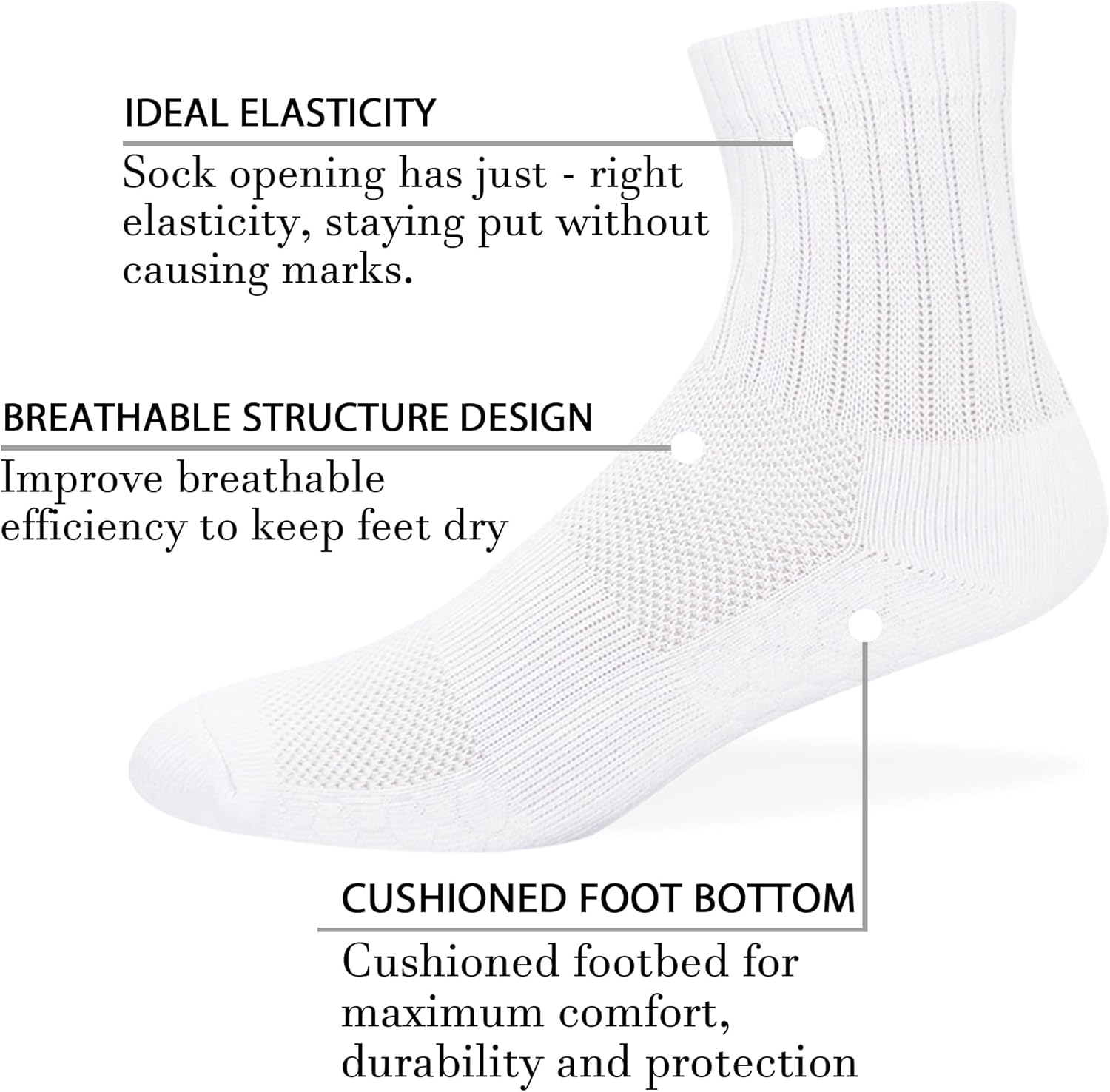 Skiennix Men's Athletic Quarter Socks - Cushioned, Moisture-Wicking, Arch Support | Medium, 6 Pairs