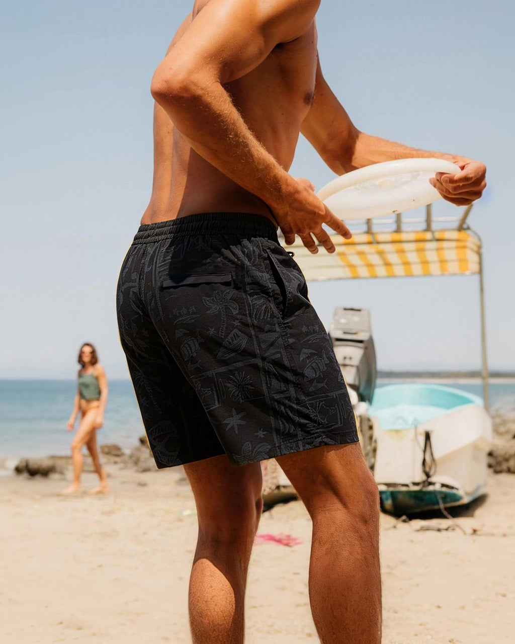 SURF CUZ Mens Swim Trunks with Compression Liner Quick Dry Swim Shorts 7" Swimming Trunks Stretch Zipper Pockets,Cool Coast,L