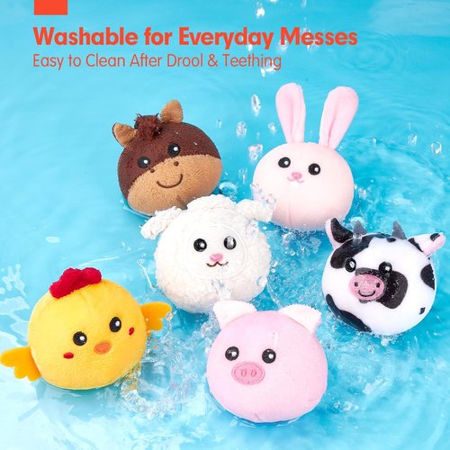 Hahaland Baby Toys - Surprise Barn Stuffed Farm Animals | Rattle, Crinkle & Mirror for 6-12 Months