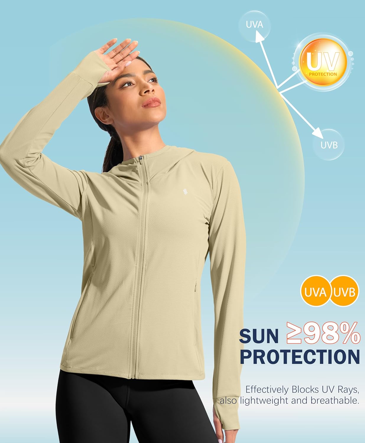 Soothfeel Women's Sun Protection Hoodie Jacket - Lightweight UPF 50+ Long Sleeve with Pocket for Outdoor Hiking