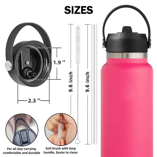 LLCJYYCY Straw Lid for Hydroflask Wide Mouth 2 Pack, Flex Straw Lid for HydroFlask Wide Mouth 20 32 40 oz, Flexible Handle Replacement Lid Straws Cap Top Accessories (Black)