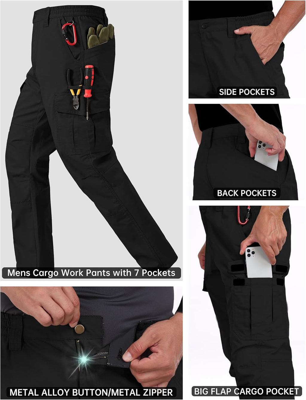 Skiennix Men's Ripstop Waterproof Cargo Pants - Tactical Hiking Pants with 7 Pockets