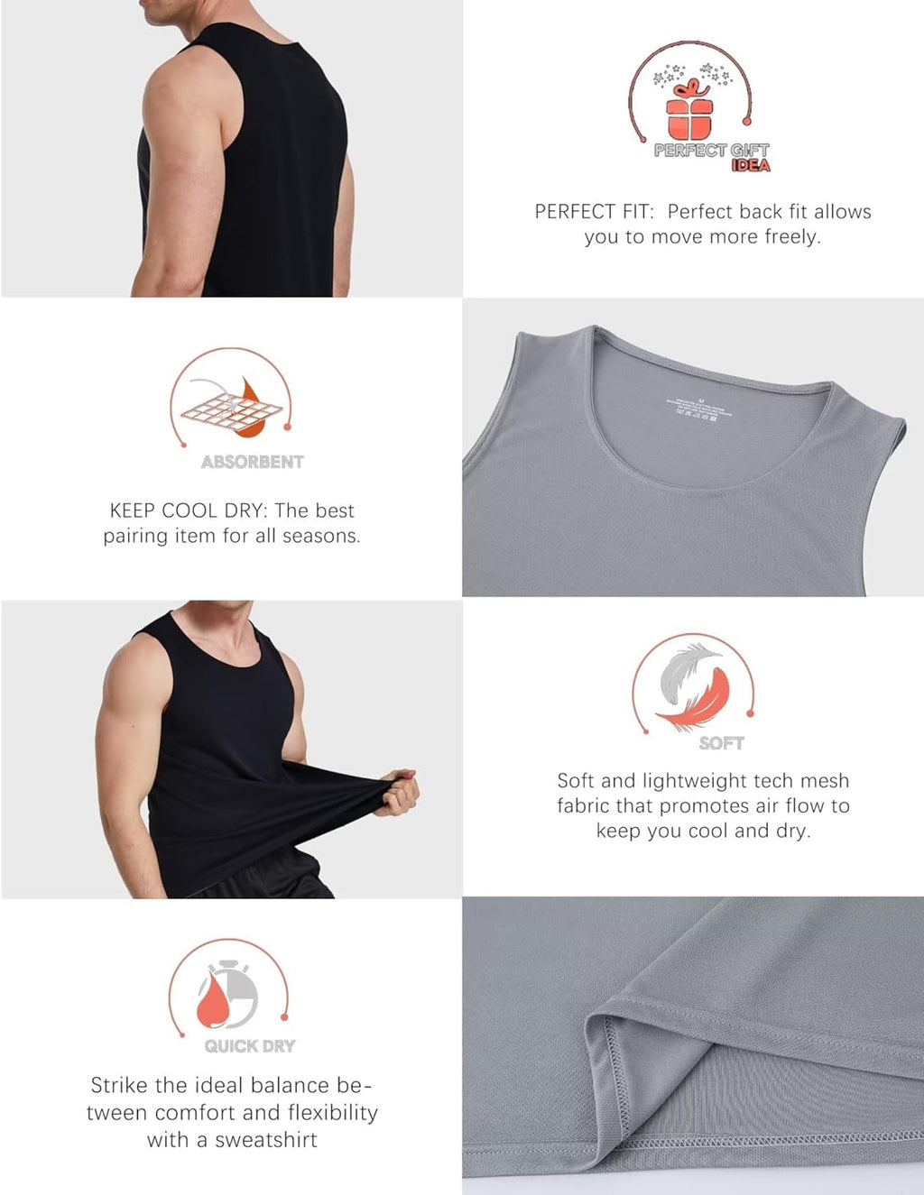 OYGSieg Men's Quick-Dry Workout Tank Tops - Breathable Sleeveless Muscle Shirts | 6 Pack for Active Men