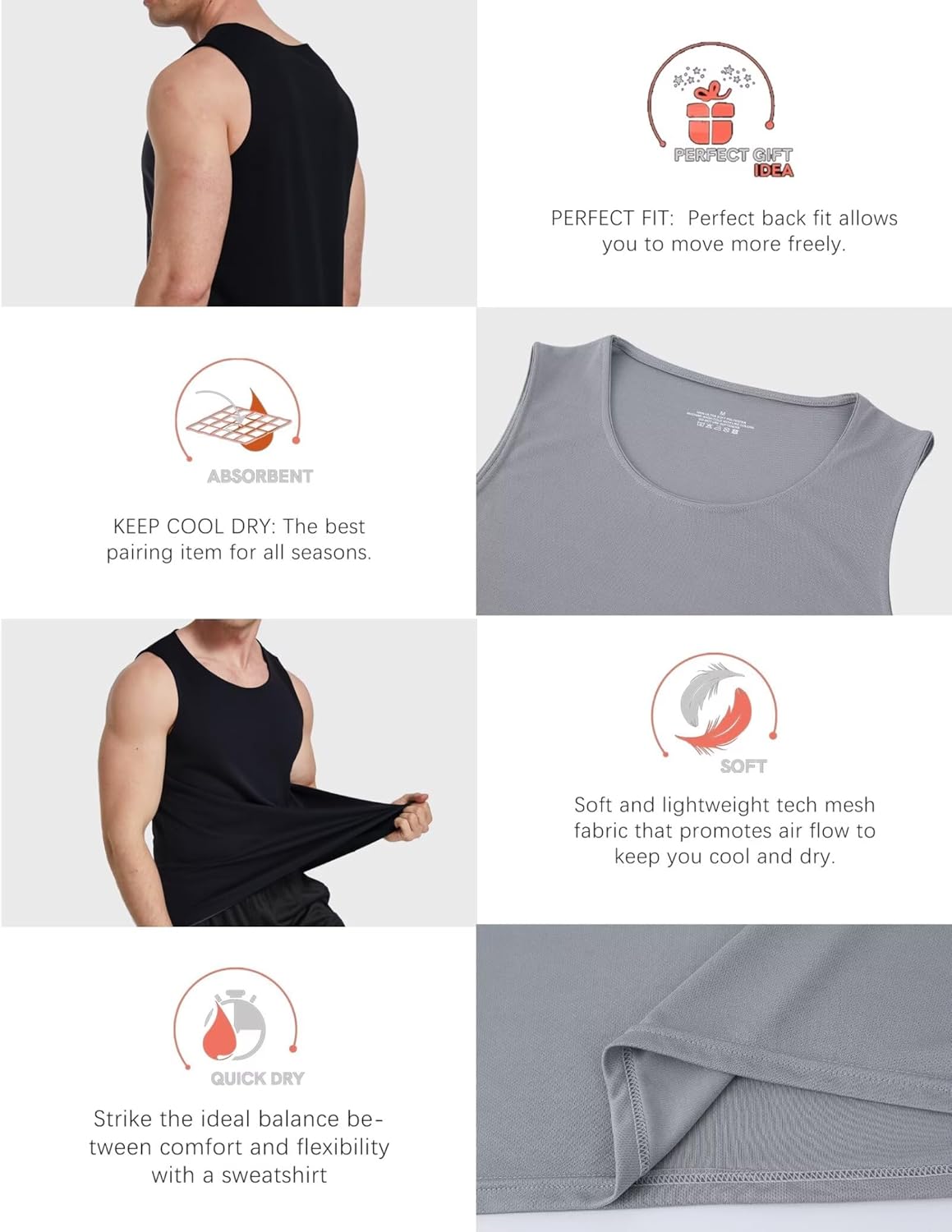 OYGSieg Men's Quick-Dry Workout Tank Tops - Breathable Sleeveless Muscle Shirts | 6 Pack for Active Men