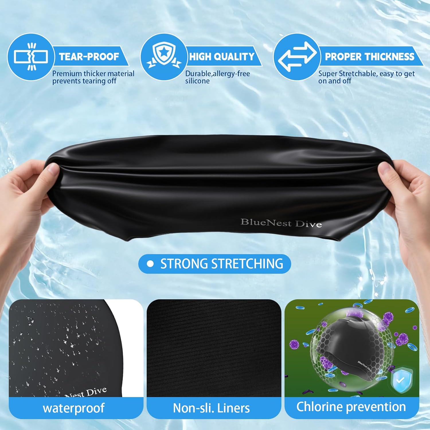 Skiennix Extra Large Swim Cap - Durable Liquid Silicone with Ear Protection | Ideal for Long, Thick Hair