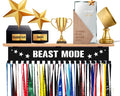 iBobbish Beast Mode Trophy and Medal Hanger Display Shelf,Trophy Medal Hanger Display in Black Metal Wall Mount Over Big Medals Trophy Display Shelf with Gifts Box