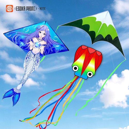 Forest Kites | Easy-to-Fly Beach Kites for Kids & Adults - Perfect Gift with 328ft String (Octopus & Celadon Mermaid)