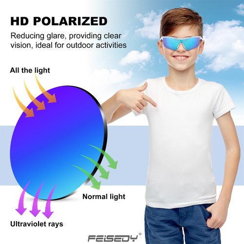 FEISEDY 2Pack Kids Teens Baseball Polarized Sunglasses Sports TR90 Frame Boys Girls Cycling B2454