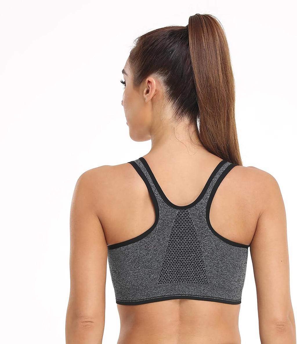 Skiennix Women's Zip Front Sports Bra - Wireless Comfort for Post-Surgery & Yoga | Activewear