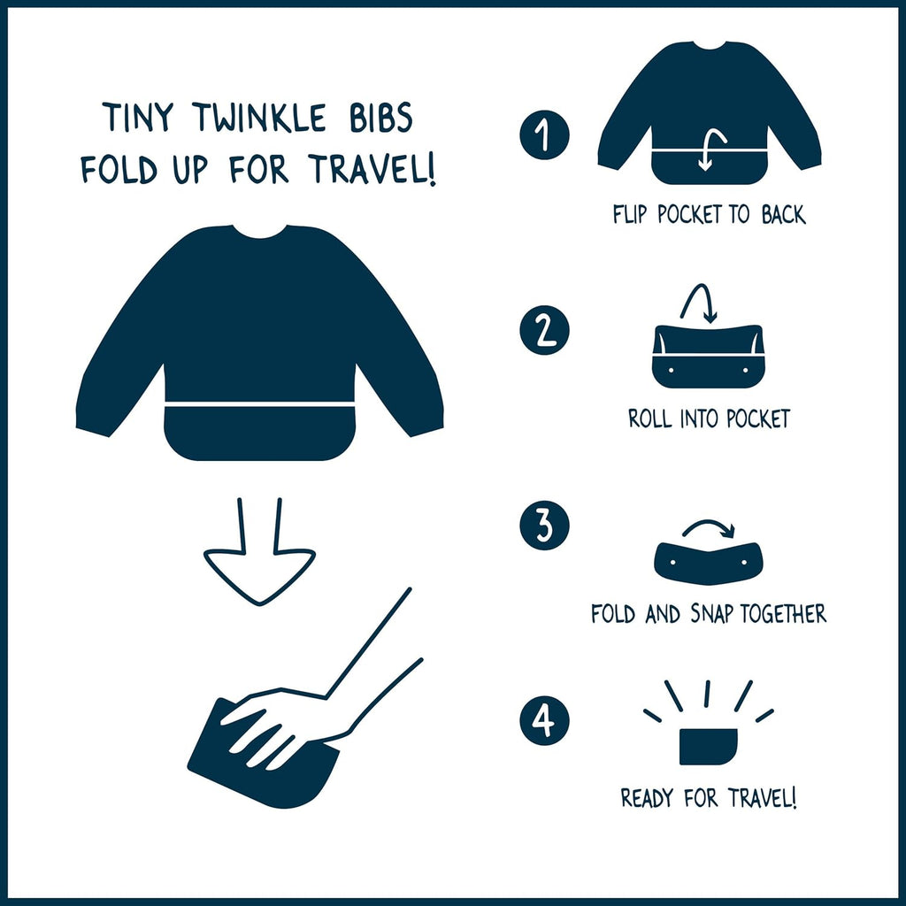 Tiny Twinkle Long Sleeve Bibs for Babies | 2-Pack Waterproof Smock Bibs | Machine Washable Feeding Essentials | Slate Olive, 6–24M