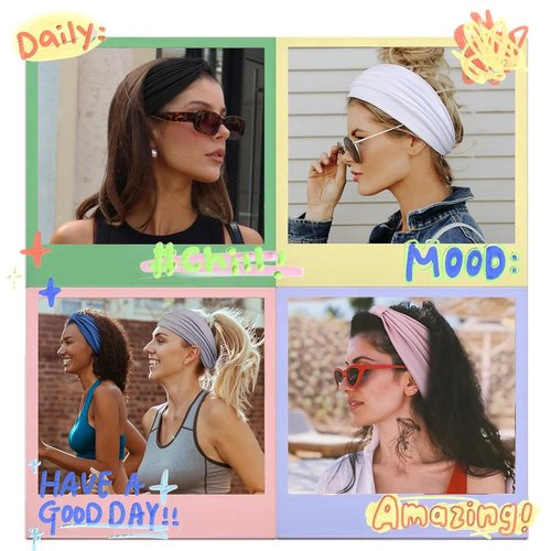 Huachi Headbands for Women - Non-Slip Thick Workout Headbands | Soft Large Knotted Turban Hair Wraps (Pack of 6)