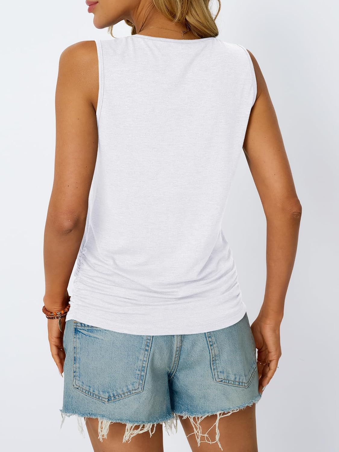 AUTOMET Women's Tank Tops - Square Neck Ruched Sleeveless Casual Summer Top for Vacation | Trendy Style