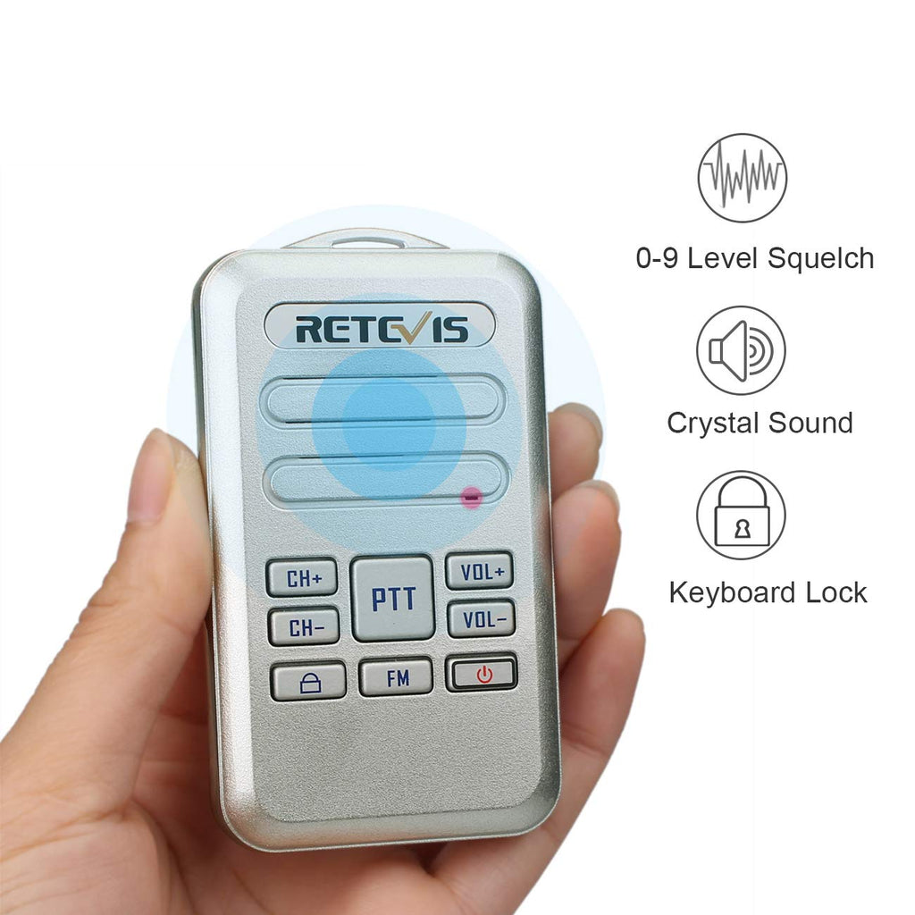 Retevis RT20 Small Walkie Talkies for Adults, Mini Size Portable Two Way Radios Rechargeable with Clear Audio, Handsfree, FM, Keyboard Lock for Education Pet Hospital Healthcare(Silver, 5 Pack)