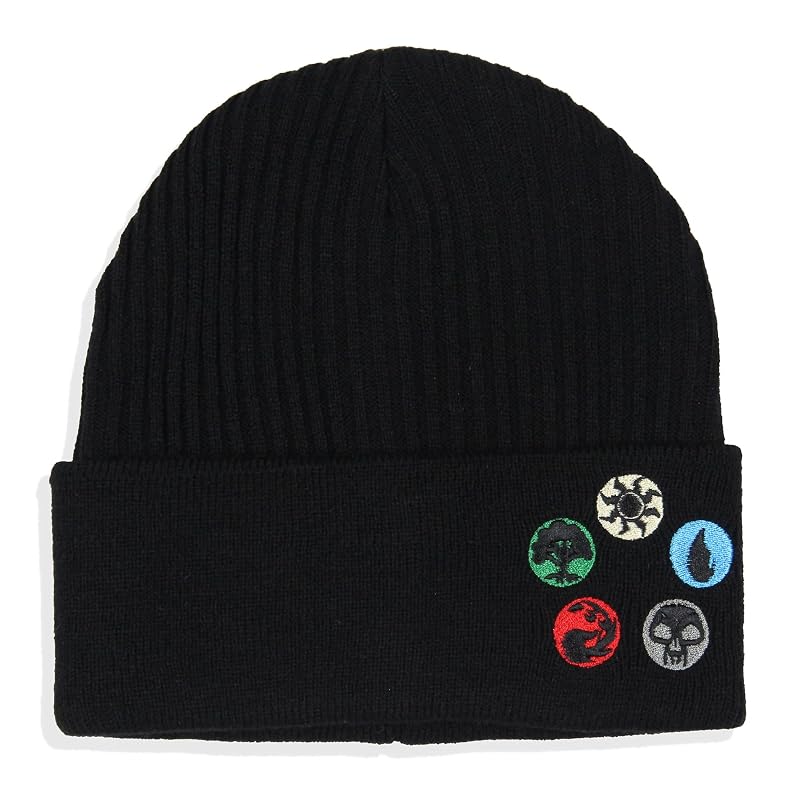 Magic: The Gathering Mana Token Knit Beanie—Unisex Cuffed Hat, Black